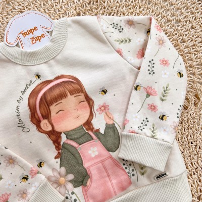 Conj. Blusa Manga Longa Garotinha Alecrim e Calça Legging de Camurça - Areia e Verde Oliva 